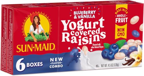 Image of Sun-Maid Blueberry & Vanilla Yogurt Coated Raisins - (72 Pack) 0.75 oz Snack-Size Box - Yogurt Covered Dried Fruit for Lunches and Back to School Snacks