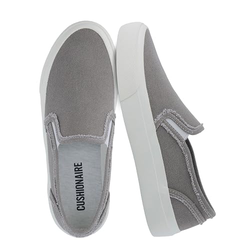 CUSHIONAIRE Fulton Canvas Womens Slip On Sneakers, Lightweight Comfortable Casual Sneakers for Women with Memory Foam