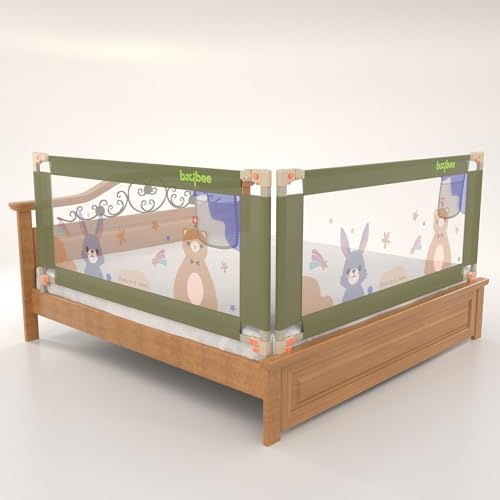 Image of BAYBEE Bed Railing for Baby Safety Guard for Kids | Bed Side Protector for Baby Falling Guard with 28 Level Height Adjustable & Portable Bed Rails for Babies (6FtX5Ft, 2 Sides, Dark Green)