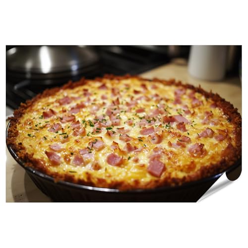 islandburner Póster XXL de queso horneado y tarta de jamón con hierbas, imágenes de alta calidad, impresión fotográfica