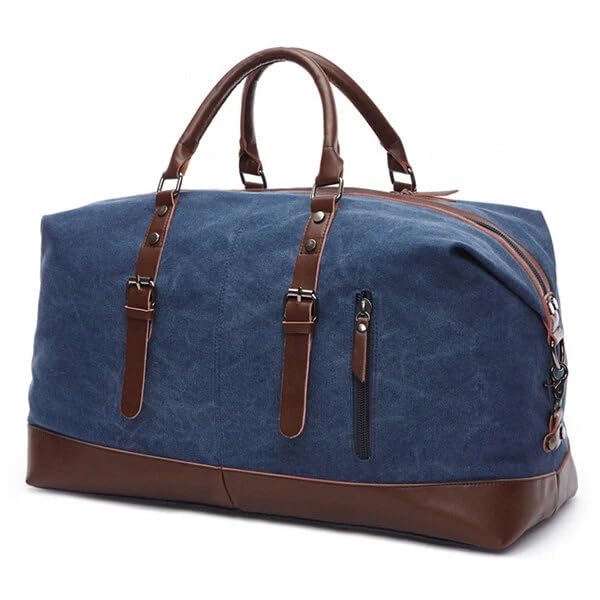 Fur Jaden 40L Canvas Weekender Travel Duffle Cabin Bag with Detachable Shoulder Strap (Navy)