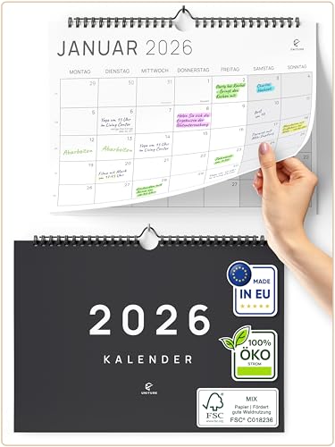UNITURE Minimalistischer Wandkalender 2026 Okt - Dez 2026 (15 Monate) DIN A4-Format Familienkalender für einfache & effiziente Planung Wandplaner 2026
