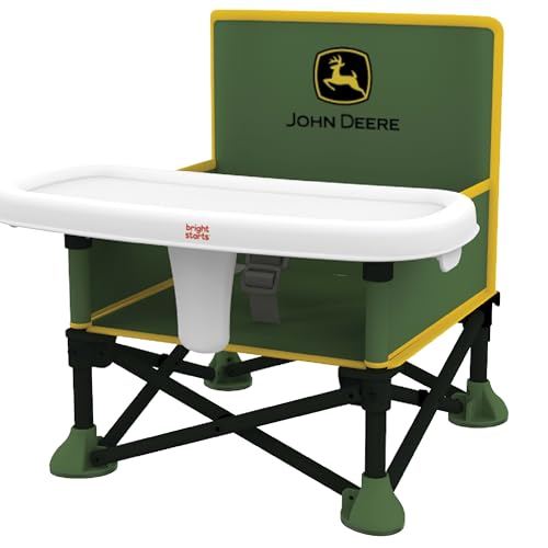 Image of Bright Starts John Deere Pop 'N Sit Portable Booster Chair, Floor Seat, Indoor/Outdoor Use, Compact Fold, Green and Yellow, 6 Mos - 3 Yrs