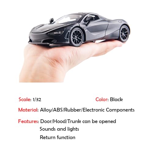Auto negro de juguete McLaren 720s escala 1:32 miniatura 4