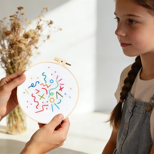 Image of Beginners Embroidery Stitch Practice Kits, Easy Hand Embroidery Starters Kit for Beginners Adults, Stamped Cross Stitch Kits DIY Needlepoint Kits for Beginners Adults, Embroidery Hoop & Video Tutorial