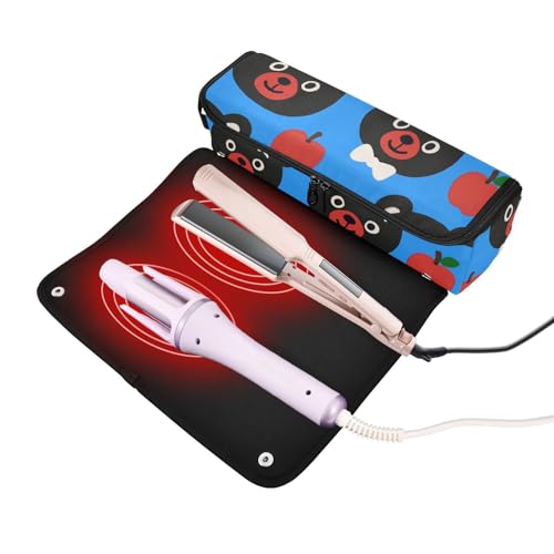 Bolsa de viaje portátil impermeable GuoChe con estampado de oso negro y manzana, con tapete resistente al calor para planchas de pelo miniatura 2