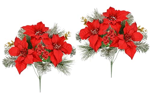 Kunstblumen Bouquet Weihnachtsstern 2er Set 45cm Tanne Adventsstern...