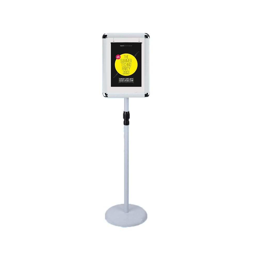 Soporte para cartel, expositor publicitario reemplazable en el suelo con esquina de seguridad y base redonda estable, 17,72 x 24,57 pulgadas, blanco (oro, 9,45 x 12,87 pulgadas)