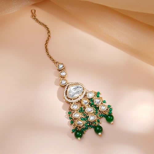 Image of Rubans Necklace Maangtikka Set Gold Plated Kundan & Pearl Jewellery Gift for Women & Girls