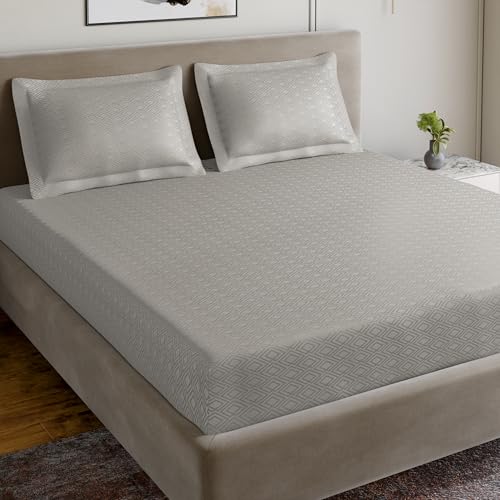 Image of Home Ecstasy 100% Cotton Jacquard Bedsheet for King Bed, 300 TC, Premium Woven Design, 1 Bedsheet (108 x 108 Inches) with 2 Pillow Covers, Light Gray