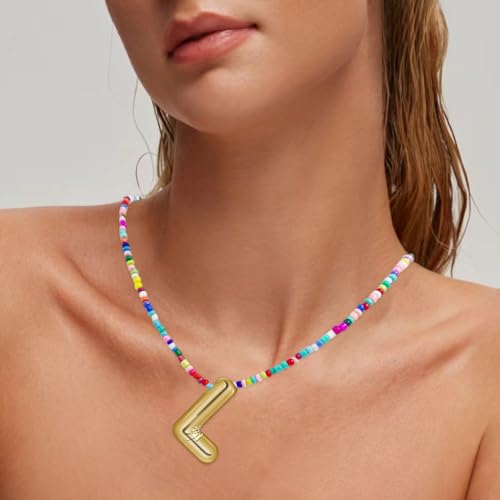 Bubble Letter Necklaces for Girls Gifts, Beaded Gold Plated Initial Name Necklace with Balloon Alphabet Pendant Personalized for Women, Teens and Preteen3