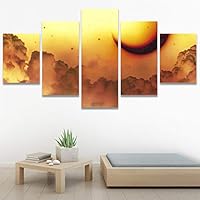 SIGNWIN 5 Panel Canvas Wall Art Modern Art Astronomy & Space Dramatic Minimalist Moon Multicolor Photography for Home Decorations Ready to Hang - 60