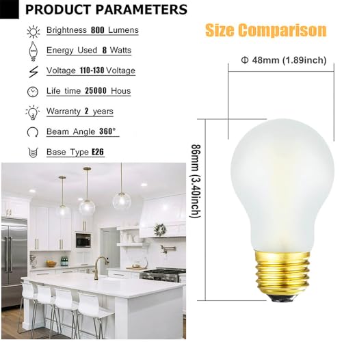 Image of Frosted E26 Led Bulbs 75 Watt A15 Dimmable E26 Light Bulb 4000K Daylight E26 Edison Light Bulbs 8W AC120V 800LM A15 Bulb for Ceiling Fan,Fridge,Wall sconces,Desk lamp, Pack of 6