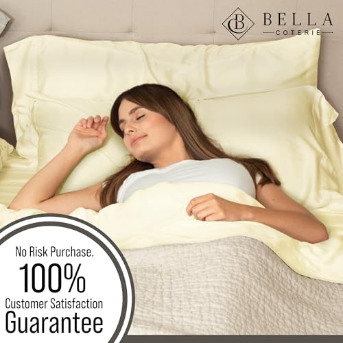 Image of Bella Coterie 6 Piece Luxury Bamboo Viscose King Size Sheet Set | 100% Organically Grown | Cooling for Hot Sleepers | 18 inch Deep Pocket | Soft & Hypoallergenic | 4 Pillowcases [Lemonade]