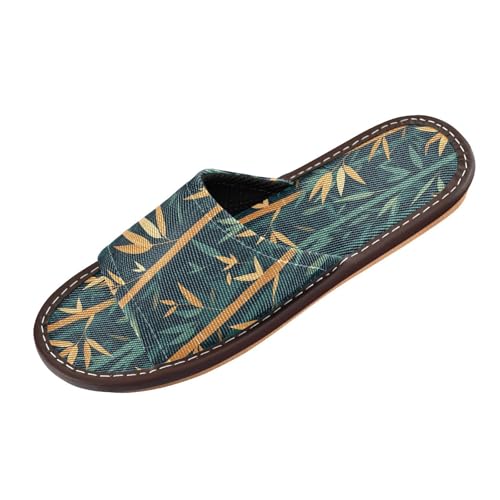 Dark Green Yellow Plants Womens Spa Shower Slippers Portable Beach Sandals for Outdoor Indoor Travel2