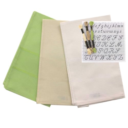 hobbymio.it Conjunto de 3 paños de Cocina para Bordar con Punto de Cruz con Tela Aida, 3 madejas de Hilo y 1 Esquema de Alfabeto. Ideal para Bordado Creativo y Bricolaje (Mix 2)