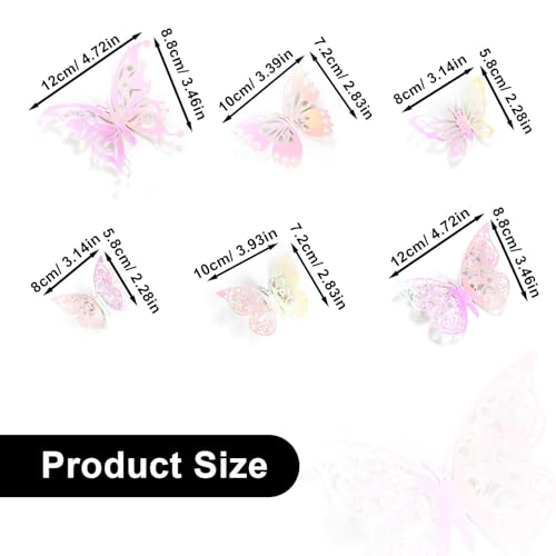 HJIAMA Aufkleber Schmetterling, 72 Stück Wand Aufkleber Dekoration, 3D Schmetterlinge Stereoskopisch Wandtattoo, 3 Größen, Schmetterlinge, Verwendet für Dekorieren Wänden, Partys, Hochzeiten