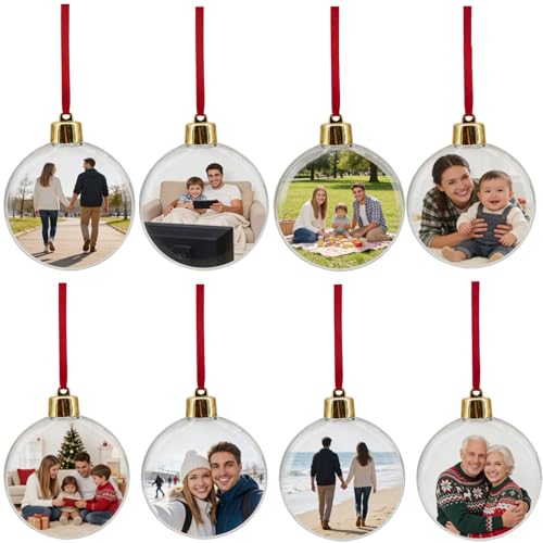 Fotokugel Personalisierte Weihnachtsdekoration mit Foto DIY Geschenkidee für Familien 8 Stück Foto-Kugeln mit Klarem Design für Baumdekoration und Erinnerungsstücke
