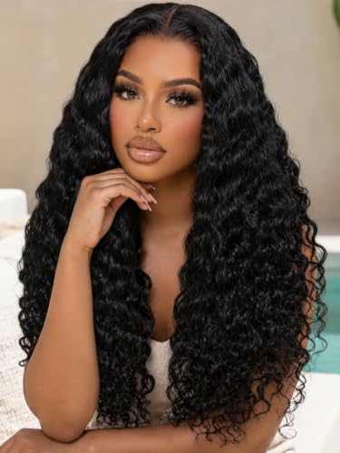 Image of KLAIYI Loose Wave Curly No Slip Precut 7x5 Lace Front Wigs Human Hair 24 inch