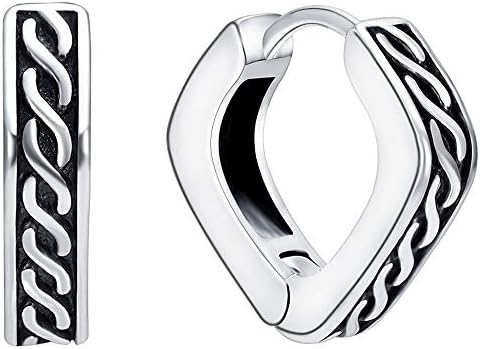 PunkTracker Square Vintage Gothic Hoop Earring Small Stainless Steel Punk Rock Huggie Earrings for Men