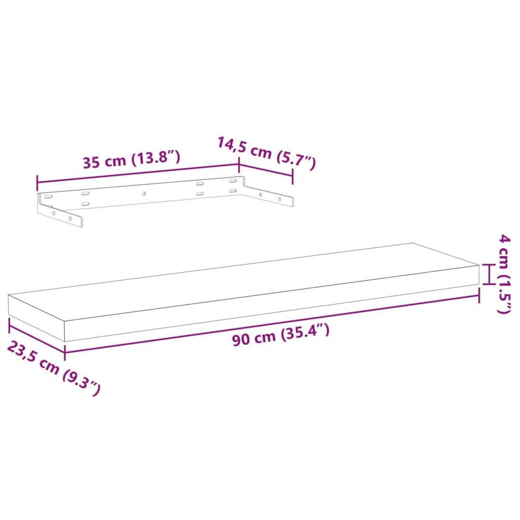 Estantería flotante de madera con chapa de roble, 90 x 23,5 x 4 cm, con soporte invisible, soporta hasta 10 kg, para salón, cocina, baño y dormitorio