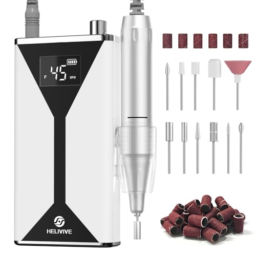 Image of Professional Electric Nail Drill 45000RPM Cordless Nail File | Portable & Rechargeable, 11 Drill Bits, for Shaping, Polishing & Removing Gel Nails for Salon Home (White)