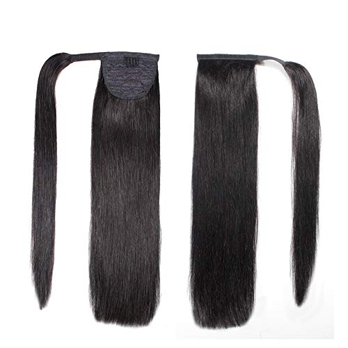 Urbest hair Human Hair Ponytail 100g 14" Straight Wrap Around Ponytail Human Hair Extensions Double Weft 100% human hair ponytail 14" Natural Color1B(14", Natural Black#1B)