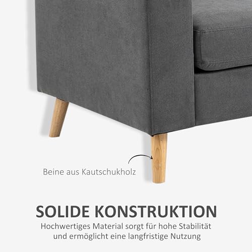 HOMCOM Ecksofa L-Form Sofa mit 3 Kissen, Eckcouch mit Knopfheftung, Leinenoptik, Veränderbare Chaiselounge Couch Wohnlandschaft für Wohnzimmer, Schlafzimmer 193 x 136 x 85 cm Dunkelgrau