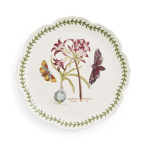 Portmeirion Botanic Garden Lotus Dinner Plate, Mexican Lily - Decorative Porcelain Dish with Butterfly Motif, 11.25 Portmeirion Botanic Garden Lotus Dinner Plate, Mexican Lily - Decorative Porcelain Dish with Butterfly Motif, 11.25