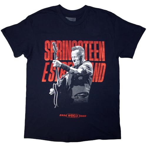 Rock Off Officially Licensed Products Bruce Springsteen 24 Guitar Photo T Shirt XL Navy