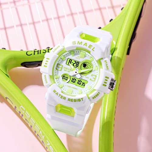 Gosasa Dual time Zone Multifunctional Watch, Digital Electronic Waterproof Sports Watch, Leisure Watch, Student Youth Vitality Candy Color Student Watch (Light Green)2