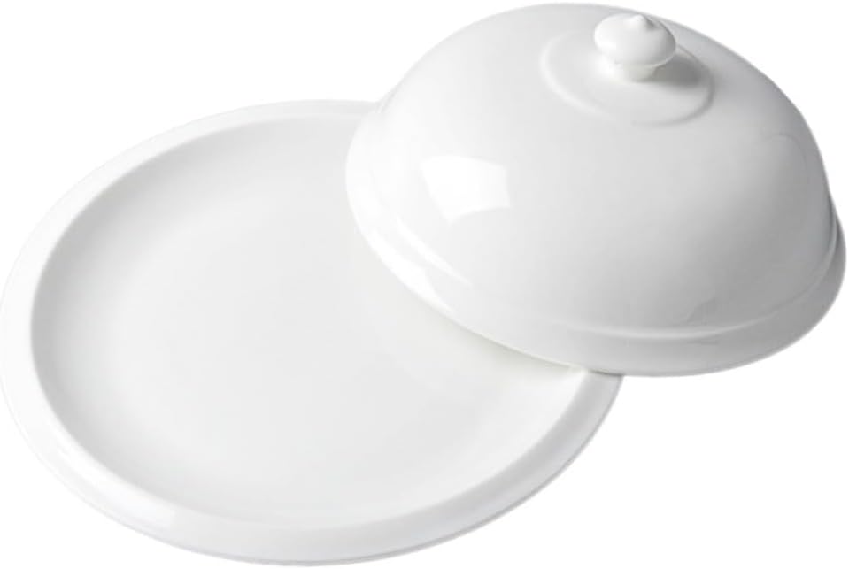 Cabilock Ceramic Steak Plate with Dome Lid French Style Shallow Serving Dish for Desserts Snacks and Pasta for Kitchen Tableware and Dinner Parties