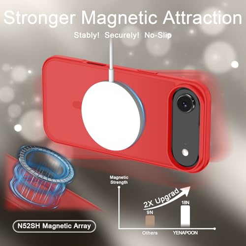 Image of YENAPOON for iPhone Air Case, Matte Magnetic Phone Cover [with 1 Screen Protector] [Support for MagSafe] [Shockproof Military Grade Protection] Translucent Frosted Back, Red