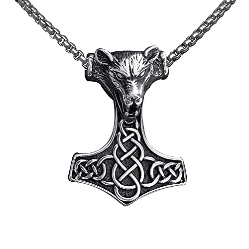 Bodystars Thor Hammer Pendant Necklace - Stainless Steel Norse Viking Mjolnir Hammer Talisman Necklace - Nordic Vintage Amulet Pendant Jewelry (Silver-Wolf) Bodystars Thor Hammer Pendant Necklace - Stainless Steel Norse Viking Mjolnir Hammer Talisman Necklace - Nordic Vintage Amulet Pendant Jewelry (Silver-Wolf)