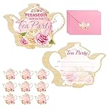 wootile Tea Party Birthday Invitation Cards with Envelopes and Stickers 20 Pack Teapot Party Invites Cards Floral Fill-In Invitations Themed Partys Card Birthday Baby Shower Themed Supplies