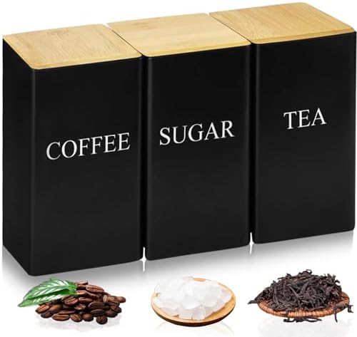 Tea Coffee Sugar Canisters,3 Piece 1000ml of Black Tea Coffee and...