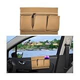 Mandark Car Window Armrest Storage Box, Leather Vehicle Side Door Organizer with Multiple Pockets, Comfortable Automotive Arm Elbow Rest Pad Bag Accessories, Universal for Most Cars (Beige)