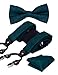 Produktbild GUSLESON Verstellbare Hosenträger in Y-Form, Paisleymuster, 6 Clips, vorgebundene Fliege und Einstecktuch, Set mit Geschenkbox, Marineblau/Grün, general