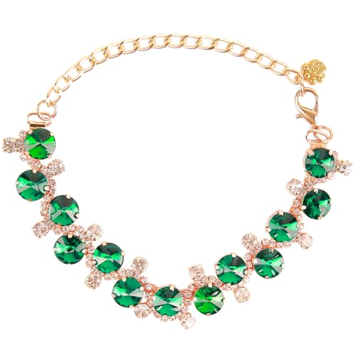 Image of HOWWFALY Dog Collar and Cat Collar Gold Chain Necklace Stainless Steel Adjustable Green Rhinestones Collar with Cute Pet Paw for Small Medium Pets Cats Dogs Kitten Puppy (Green, S)