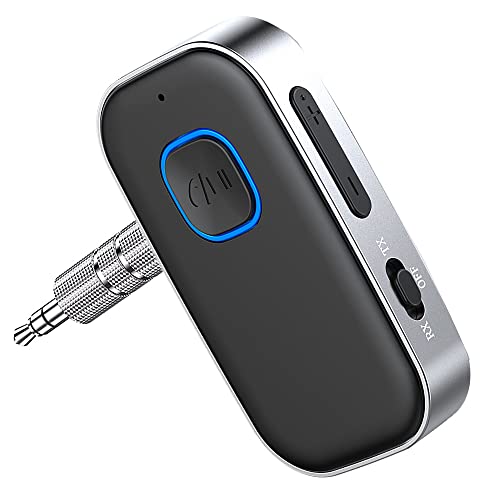 Émetteur et Récepteur Bluetooth 5.0 2 en 1, Adaptateur Audio Bluetooth Transmetteur Récepteur 3.5mm, Bluetooth Émetteur aptX Double Appairage pour Casque TV,PC,Système Stéréo de Voiture/Maison Cover