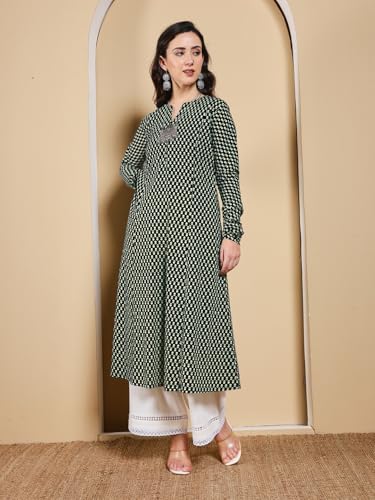 Image of FIORRA Women's Turquoise Floral Printed Anarkali Kurta