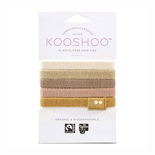 KOOSHOO Plastic-Free Flat Hair Ties - Organic Cotton Hair Ties Made from Plants For Women, Men, & Kids. Blond Hair Accessories. 5ct
