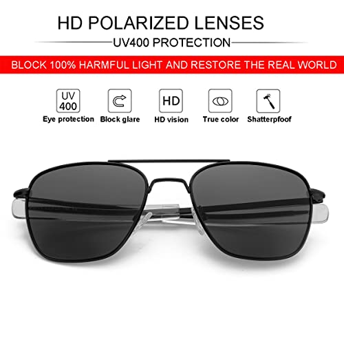 Image of JOVAKIT Men's Polarized Aviator Sunglasses Retro Military Style Pilot Sun Glasses Bayonet Temples UV400 Protection