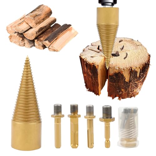 Firewood Drill Bit Set with 4 Handles, 42mm / 32mm Detachable Fire Wood Splitter Drill Bit Tool, Wood Splitting Drill Bit Cones Wood Log Splitter Drill Bit for Electric Drill Machine (32mm)