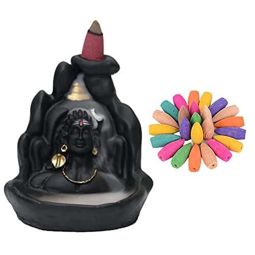 Image of CRAFTAM Polyresin Adiyogi, Mahadev, Shiv Shankara Backflow Cone Incense Holder Decorative Showpiece with 20 Smoke Backflow Scented Cone Incenses