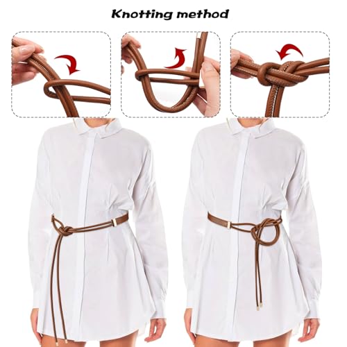 PU Leather Skinny Belts for Women Knotted Thin Waist Belt for Dresses3