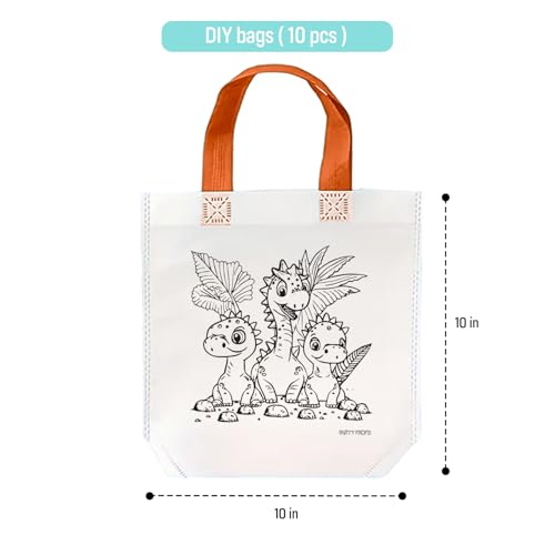 Image of Party Propz Dinosaur Theme DIY Return Gift Bags for Kids Birthday - 10 Pcs, Diy Canvas Colouring Bags, Paper bags for gifting, Gift bags small size, Return gifts for birthday, Gift bag for kids