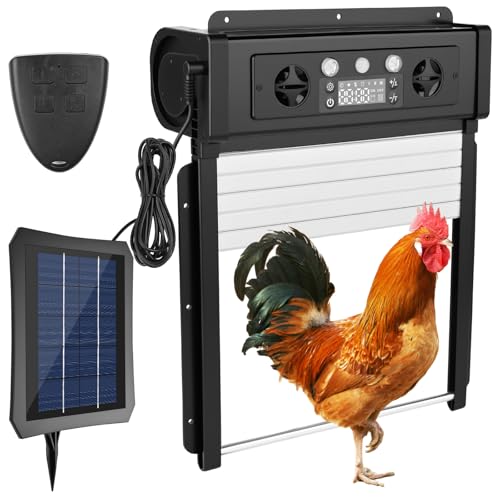 Dreamhigh Porte Poulailler Automatique Solaire - Trappe Avec Capteur Lumière, Minuterie LCD Et Batterie 1800mAh - Pour Poules, Canards, Oies