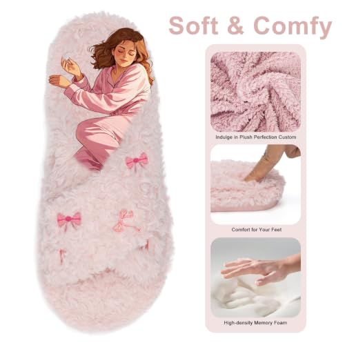 Image of GOEWY Fuzzy Open Toe Slippers for Women Cozy Memory Foam House Shoes Indoor | Cute Cross Band,Soft Faux Fur,Anti-slip Sole Outdoor,Machine-washable,Lightweight,Slip on Gifts for Women,Mom and Bridesmaid
