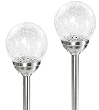 COLIBYOU 6 Large Stainless Steel Solar Crackle Glass Ball Path Lights Color Changing LED